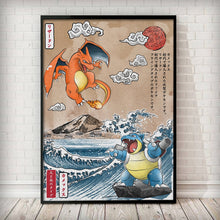 Load image into Gallery viewer, Ukiyoe-themed Pokemon Posters Showcasing Pikachu, Charizard, Blastoise and More