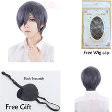 Load image into Gallery viewer, Anime Black Butler Ciel Phantomhive Synthetic Hair Cosplay Wig + Wig Cap + Black Eyepatch
