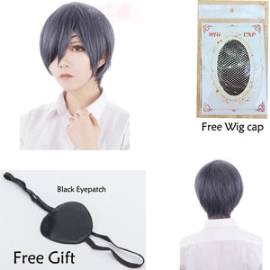 Anime Black Butler Ciel Phantomhive Synthetic Hair Cosplay Wig + Wig Cap + Black Eyepatch