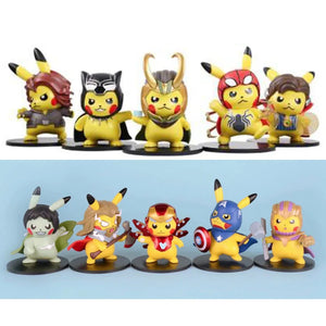 Pokemon Pikachu Figures Cosplaing Black Widow, Spiderman,  Captain America, Hulk, and Thanos