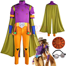 Load image into Gallery viewer, JoJo's Bizarre Adventure Gyro Zeppeli Cosplay Costume - Steel Ball Run Full Set with Hat, Cloak &amp; Steel Balls

