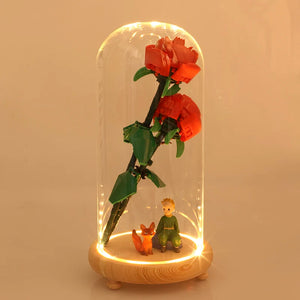 Whimsical Wonderland: Little Prince Fox Rose Building Block with Glass Cover