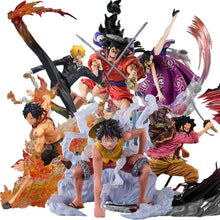 Load image into Gallery viewer, One Piece Mystery Blind Box Showcasing The Four Emperors, Shanks, Teach, Luffy, Buggy, and Zoro
