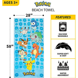 Pokemon Kids Beach Towel – Super Soft Cotton, 58 In x 28 In, Perfect for Swimming, Bathing, and Spa Fun