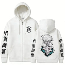 Load image into Gallery viewer, Jujutsu Kaisen Hoodie - Gojo Satoru Zip Up Hoodie, Oversized Unisex Fleece-Lined Jacket (S-XXXL)
