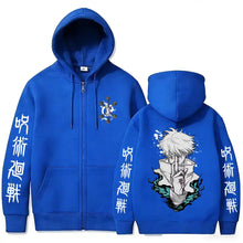Load image into Gallery viewer, Jujutsu Kaisen Hoodie - Gojo Satoru Zip Up Hoodie, Oversized Unisex Fleece-Lined Jacket (S-XXXL)

