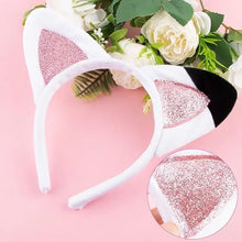 Load image into Gallery viewer, Cat Ear Headband - White Fluffy Cat Ears with Pink Glitter, Cosplay and Party Headpiece for Kids (1-5 Packs)
