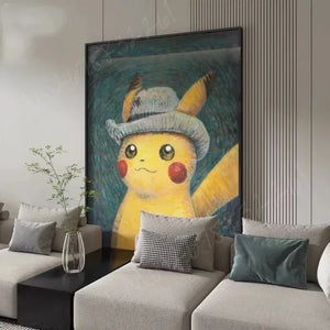 Pokemon Van Gogh Style Pikachu, Snorlax, and Eevee Canvas Posters