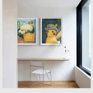 Pokemon Van Gogh Style Pikachu, Snorlax, and Eevee Canvas Posters