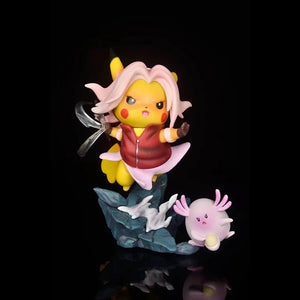 Pokemon Pikachu Cosplaying Naruto Haruno Sakura and Uchiha Sasuke Action Figures