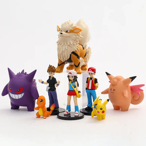 The Pokemon World Championships Figures 8pcs/set Showcasing Pikachu, Charizard, Leaf, Clefable, Gengar, Green, and Windy