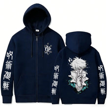 Load image into Gallery viewer, Jujutsu Kaisen Hoodie - Gojo Satoru Zip Up Hoodie, Oversized Unisex Fleece-Lined Jacket (S-XXXL)
