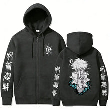 Load image into Gallery viewer, Jujutsu Kaisen Hoodie - Gojo Satoru Zip Up Hoodie, Oversized Unisex Fleece-Lined Jacket (S-XXXL)
