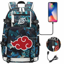 Load image into Gallery viewer, Naruto Backpack - Akatsuki Cloud &amp; Itachi Sharingan School Bag with USB Port (8 Designs)
