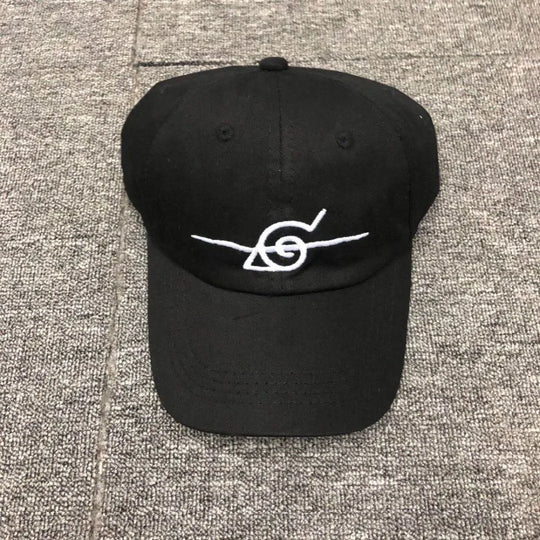 Naruto Rogue Ninja Slashed Konoha Leaf Embroidered Dad Cap - Black Adjustable Cotton