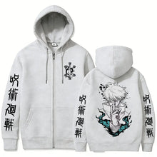 Load image into Gallery viewer, Jujutsu Kaisen Hoodie - Gojo Satoru Zip Up Hoodie, Oversized Unisex Fleece-Lined Jacket (S-XXXL)
