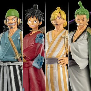 One Piece Mystery Blind Box Showcasing The Four Emperors, Shanks, Teach, Luffy, Buggy, and Zoro