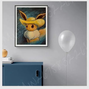 Pokemon Van Gogh Style Pikachu, Snorlax, and Eevee Canvas Posters