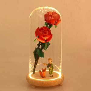 Whimsical Wonderland: Little Prince Fox Rose Building Block with Glass Cover