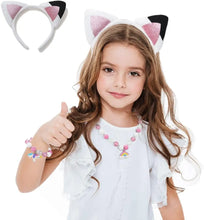 Load image into Gallery viewer, Cat Ear Headband - White Fluffy Cat Ears with Pink Glitter, Cosplay and Party Headpiece for Kids (1-5 Packs)
