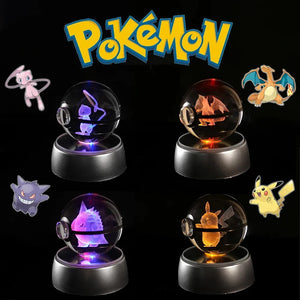 Pokemon 3D Crystal Ball Lamp Featuring Pikachu, Gengar, Mew, and Mewtwo