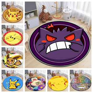 Pokemon Round Carpet Rugs Featuring Pikachu, Eevee, Snorlax, and Ghost