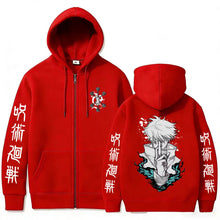 Load image into Gallery viewer, Jujutsu Kaisen Hoodie - Gojo Satoru Zip Up Hoodie, Oversized Unisex Fleece-Lined Jacket (S-XXXL)
