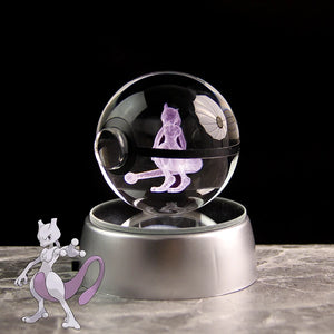 Pokemon 3D Crystal Ball Lamp Featuring Pikachu, Gengar, Mew, and Mewtwo