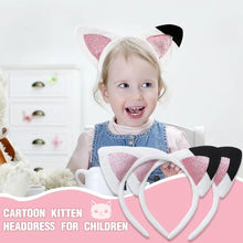 Load image into Gallery viewer, Cat Ear Headband - White Fluffy Cat Ears with Pink Glitter, Cosplay and Party Headpiece for Kids (1-5 Packs)
