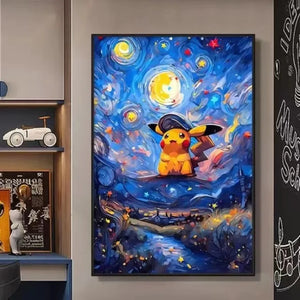 Pokemon Van Gogh Style Pikachu, Snorlax, and Eevee Canvas Posters