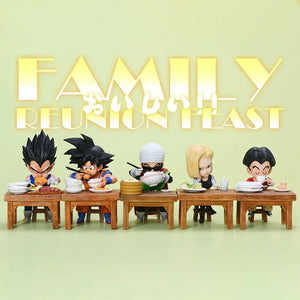 8cm Dragon Ball Z Vegeta, Son Goku, Krillin, Android 18 Dining Scene PVC Action Figure