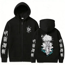 Load image into Gallery viewer, Jujutsu Kaisen Hoodie - Gojo Satoru Zip Up Hoodie, Oversized Unisex Fleece-Lined Jacket (S-XXXL)
