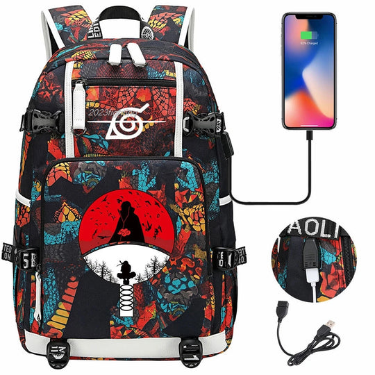 Naruto Backpack - Akatsuki Cloud & Itachi Sharingan School Bag with USB Port (8 Designs)