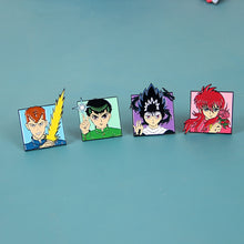 Load image into Gallery viewer, Anime YuYu Hakusho Enamel Brooch Pins Featuring Yusuke Urameshi, Kazuma Kuwabara, Jaganshi Hiei and Yoko Kurama

