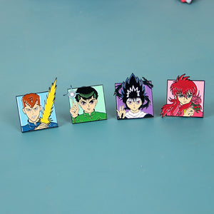 Anime YuYu Hakusho Enamel Brooch Pins Featuring Yusuke Urameshi, Kazuma Kuwabara, Jaganshi Hiei and Yoko Kurama