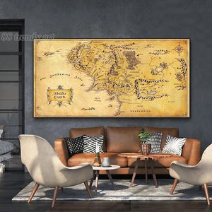 The Lord of Rings Vintage Map Canvas Painting Living Room Decor
