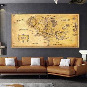 The Lord of Rings Vintage Map Canvas Painting Living Room Decor