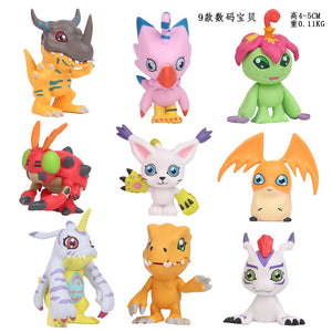 9pcs/Set Digimon Adventure Tailmon, Gomamon, Patamon, Gabumon, Tentomon, Palmon, Piyomon, Agumon Figures