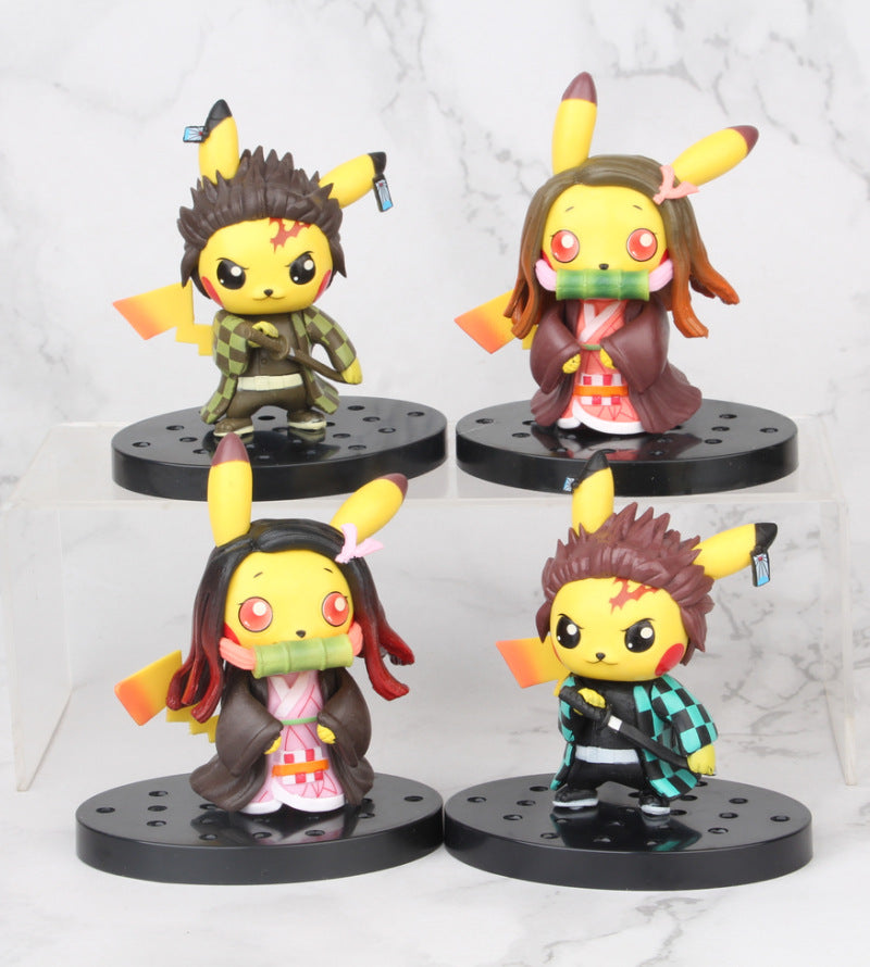 Demon Slayer Pikachu Tanjiro and Nezuko 4 Piece Set