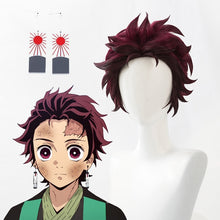 Load image into Gallery viewer, Demon Slayer: Kimetsu no Yaiba Tanjiro Kamado Hair Cosplay Costume Wig + Earrings
