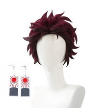 Load image into Gallery viewer, Demon Slayer: Kimetsu no Yaiba Tanjiro Kamado Hair Cosplay Costume Wig + Earrings
