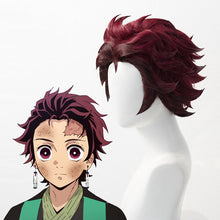 Load image into Gallery viewer, Demon Slayer: Kimetsu no Yaiba Tanjiro Kamado Hair Cosplay Costume Wig + Earrings
