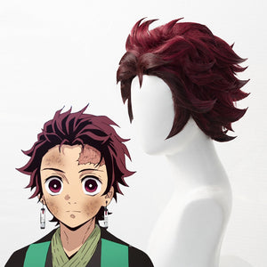 Demon Slayer: Kimetsu no Yaiba Tanjiro Kamado Hair Cosplay Costume Wig + Earrings