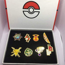 Load image into Gallery viewer, 8pcs/set Pokemon Badges Kanto/Johto/Hoenn/Sinnoh/Unova/Kalos League Region Brooches with Box - TheAnimeSupply
