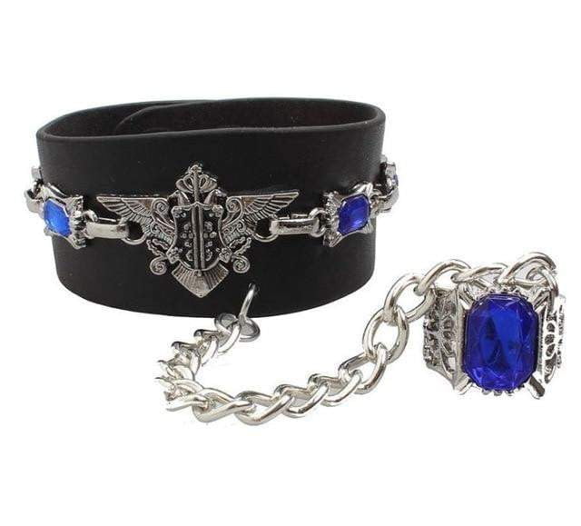 Anime Black Butler Leather Blue Crystal Bracelet - TheAnimeSupply